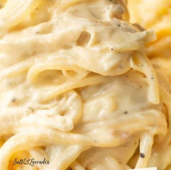 Ranch Chicken Spaghetti dish topped with cheese and herbs in a bowl